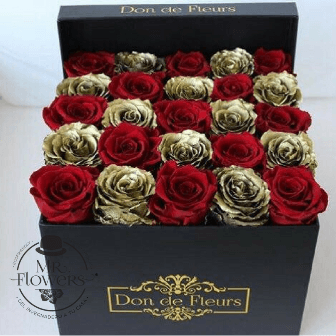 Caja con Rosas Doradas y Rojas