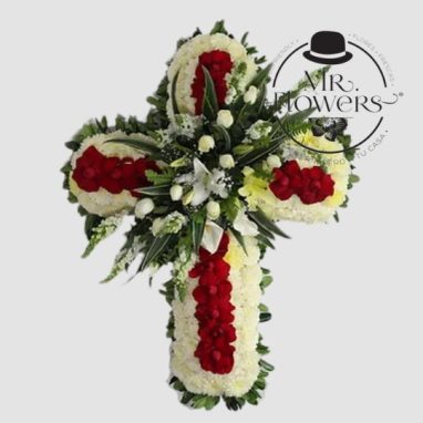 Flores a domicilio -Cruz Funebre Elegante Roja