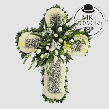 Flores a domicilio -Cruz Funebre con Gypso